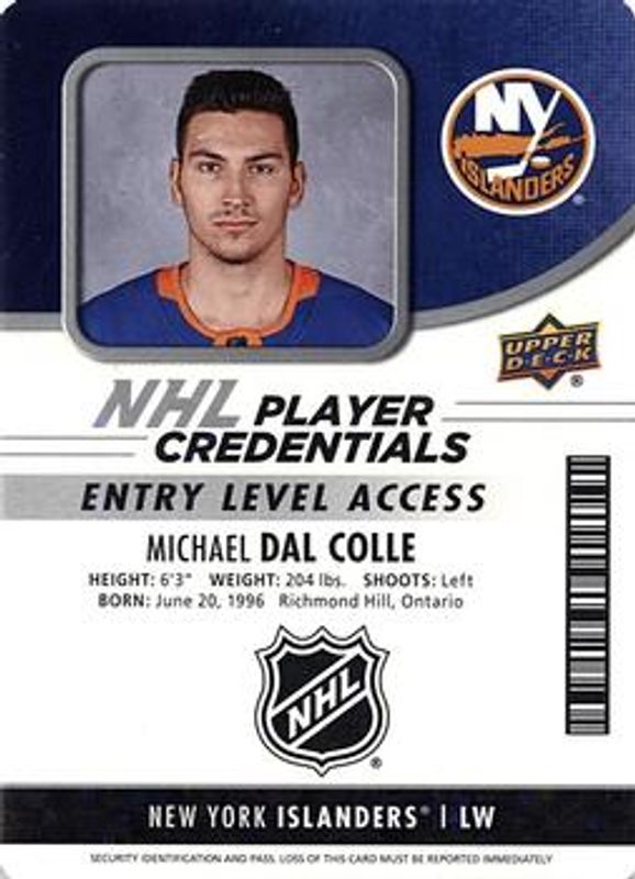 2018 Upper Deck MVP #NHL-MD NHL Player Credentials Entry Level Access