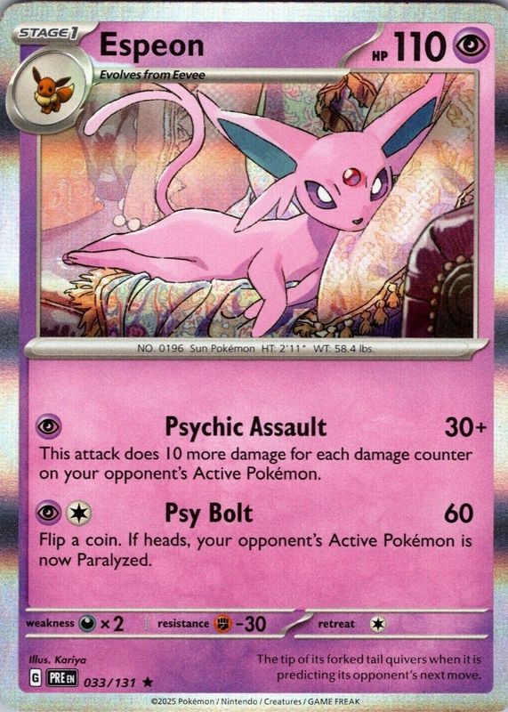 Espeon 2025 Scarlet & Violet: Prismatic Evolutions #033/131 Holo PSA 10