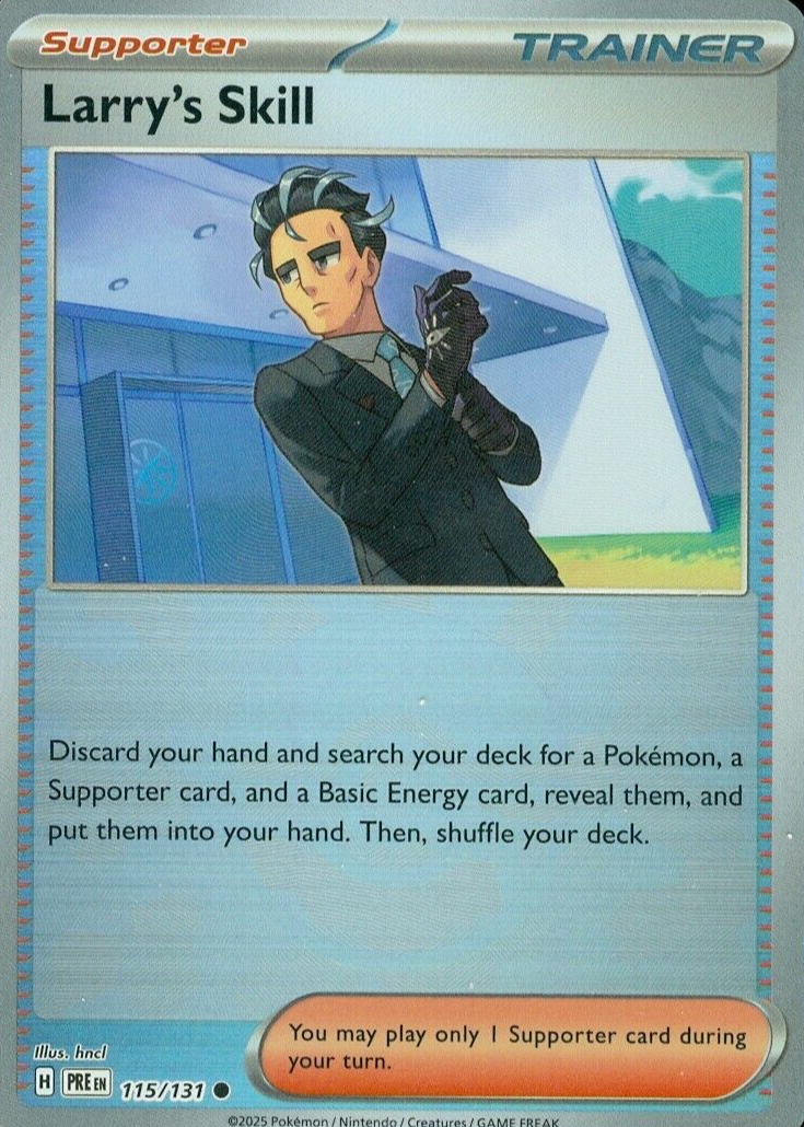 larry pokemon card value Prismatic Evolutions Common Larry's Skill #115 Then shuffle your deck.You may play only 1 Supporter card during your turn. 🔥Larry's Skill 139/131 Prismatic Evolutions
