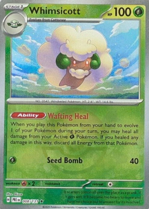 Pokemon Whimsicott 008/131 – Prismatic Evolutions – Reverse Foil Einzelkarte – Perfekt Für Sammler Und Spieler