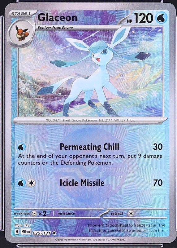 Glaceon 2025 Scarlet & Violet: Prismatic Evolutions #025/131 Poke Ball Reverse Holo PSA 10