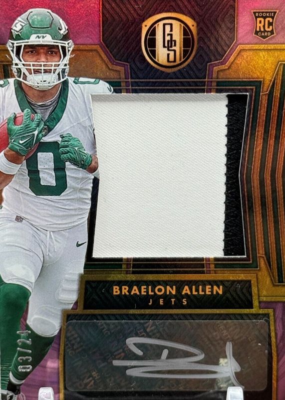 Braelon Allen 2024 Gold Standard #274 Rookie Jersey Autographs Jumbo - Rose Gold /24 RAW
