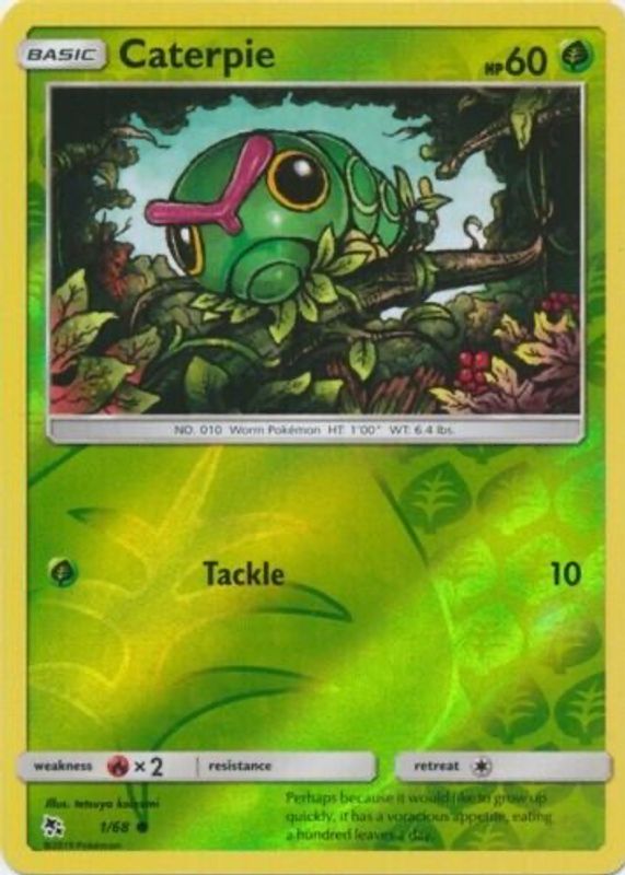 Caterpie 2019 Hidden Fates #01/68 Reverse Holo RAW TCG (NEAR MINT)