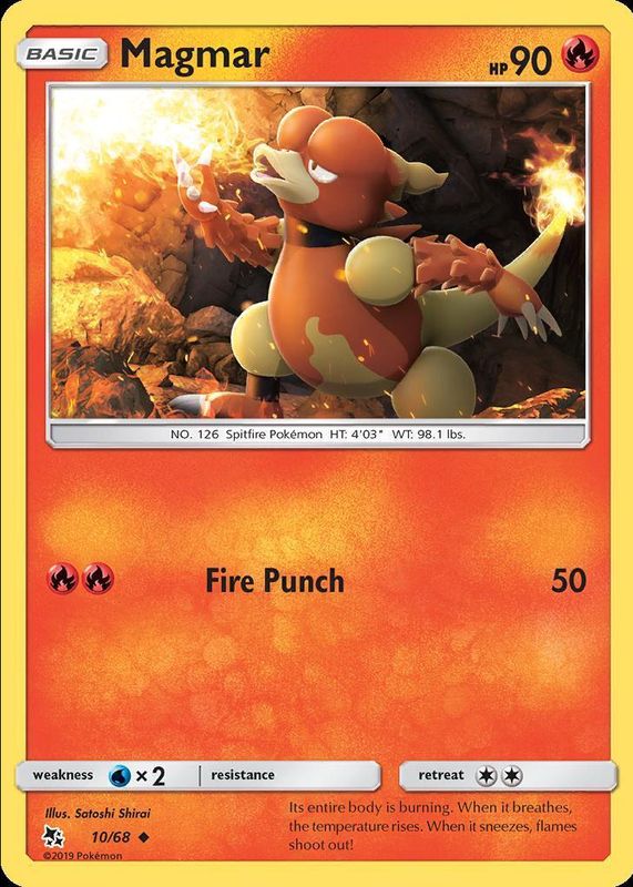 Magmar 2019 Sun & Moon: Hidden Fates #10/68 Base RAW TCG (LIGHTLY PLAYED)