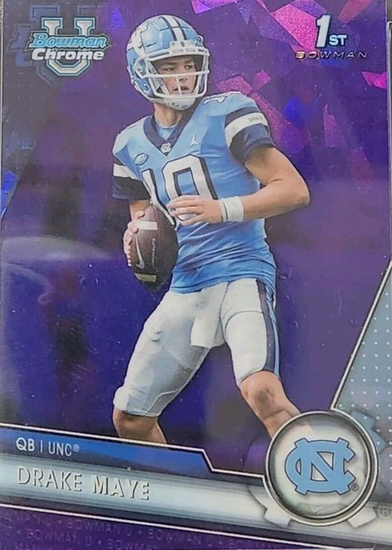 Drake Maye 2023 Bowman Chrome University Sapphire Edition #200 Purple /10 (1st) PSA 9