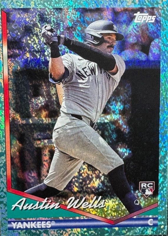 Austin Wells 2024 Topps Archives #209 Aqua Sparkle Foilboard /75 Rookie RAW