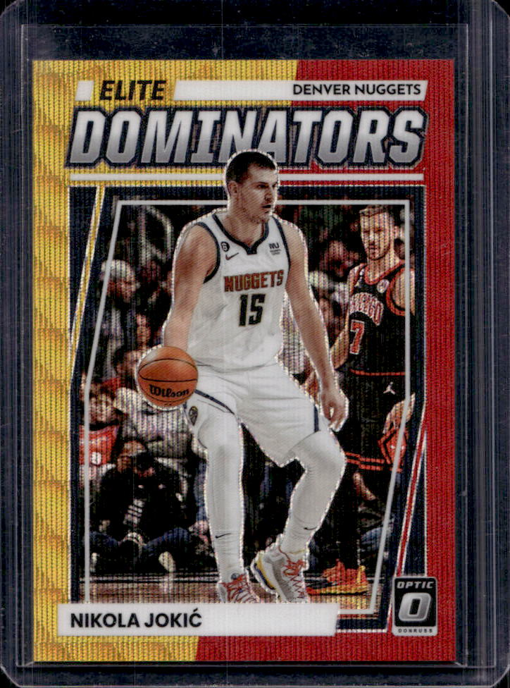 Nikola Jokic 2022 Optic #19 Elite Dominators - Red & Gold Wave /99