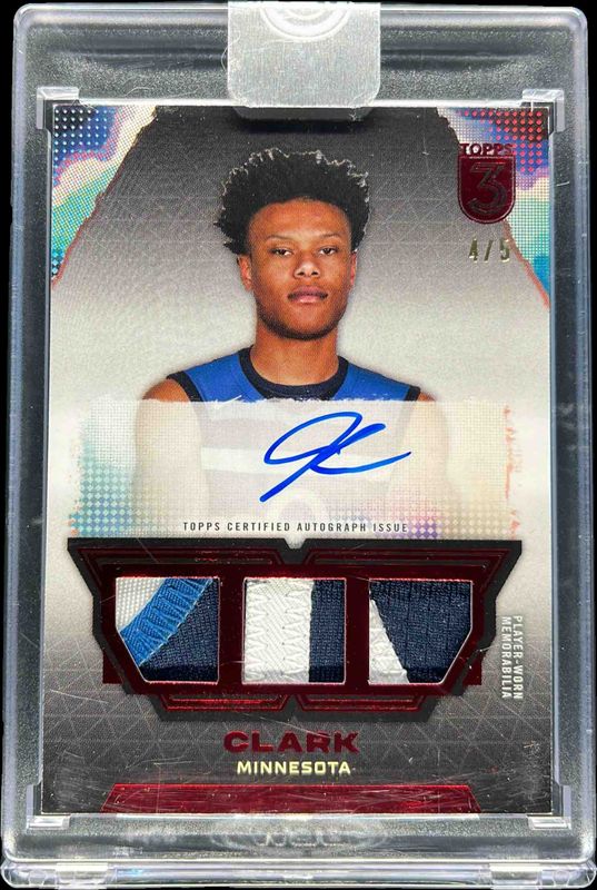 2023 Topps Three #TRA-JC Triple Relics Autographs Prime - Red /5