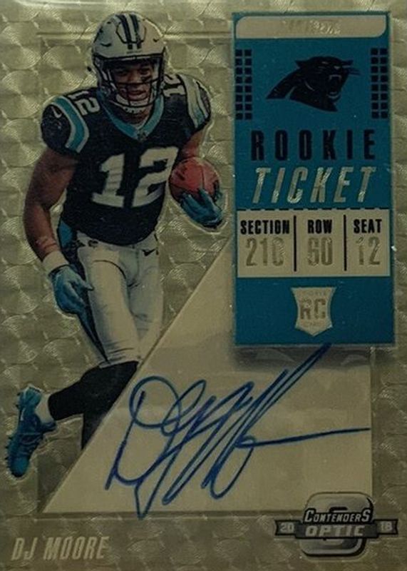 DJ Moore 2018 Contenders Optic #107 Rookie Ticket Auto - Gold Vinyl /1 RAW