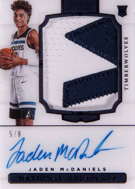 Jaden McDaniels 2020 National Treasures #143 Rookie Patch Auto - Purple FOTL /8 RAW