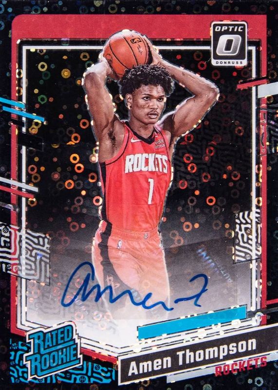 Amen Thompson 2023 Optic #287 Rated Rookie Signatures - Fast Break Black /1 RAW