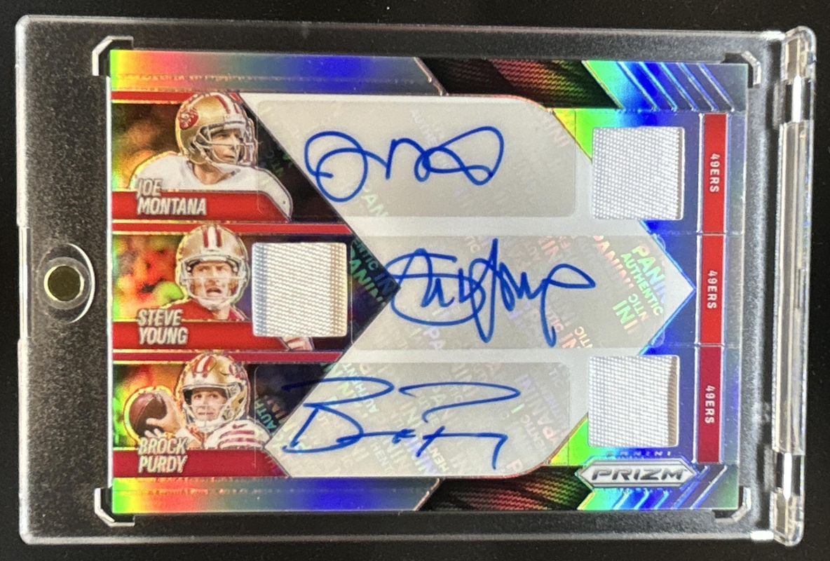 Brock Purdy / Joe Montana / Steve Young 2025 Prizm #1 Triple Patch