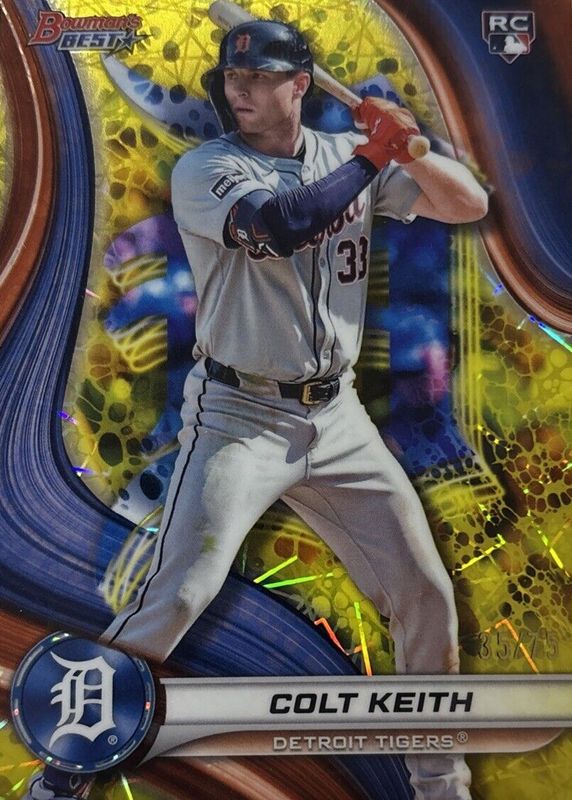 Colt Keith 2024 Bowman's Best #28 Yellow Lazer Refractor /75 Rookie RAW