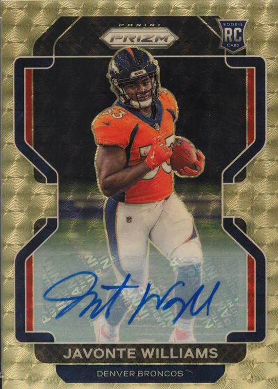 Javonte Williams 2021 Prizm #345 Rookie Autographs - Gold Vinyl /5 RAW