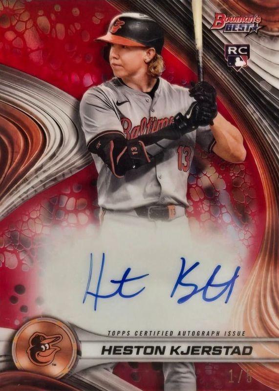 Heston Kjerstad 2024 Bowman's Best #B24-HK Best of 2024 Autographs - Red Refractor /5 Rookie RAW
