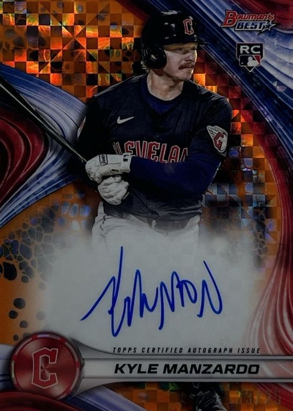 Kyle Manzardo 2024 Bowman's Best #B24-KM Best of 2024 Autographs - Orange X-Fractor /25 Rookie RAW