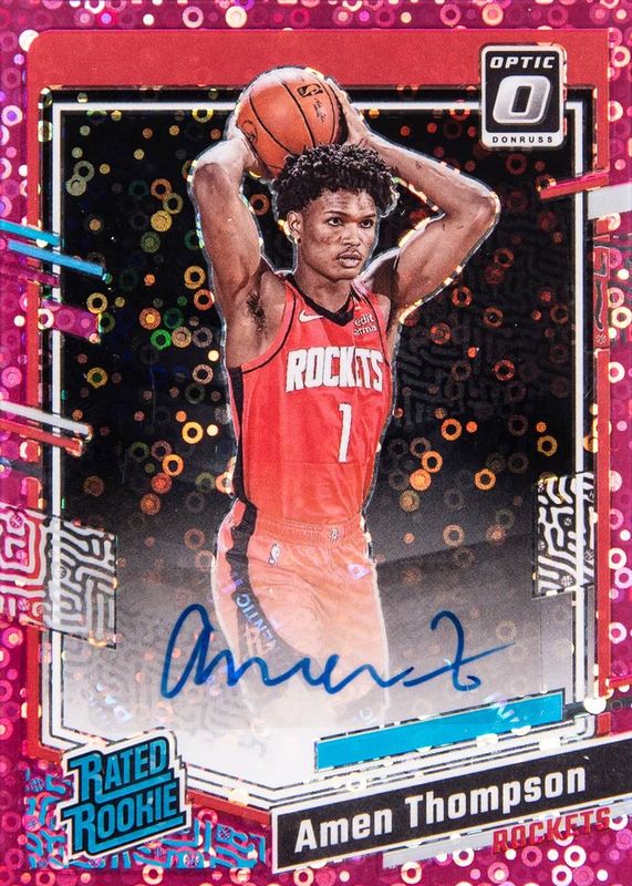 Amen Thompson 2023 Optic #287 Rated Rookie Signatures - Fast Break Pink /25 RAW