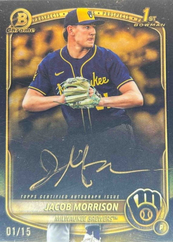 2025 Bowman Draft #CPA-JMO Chrome Prospect Auto - Gold Ink /15 (1st)