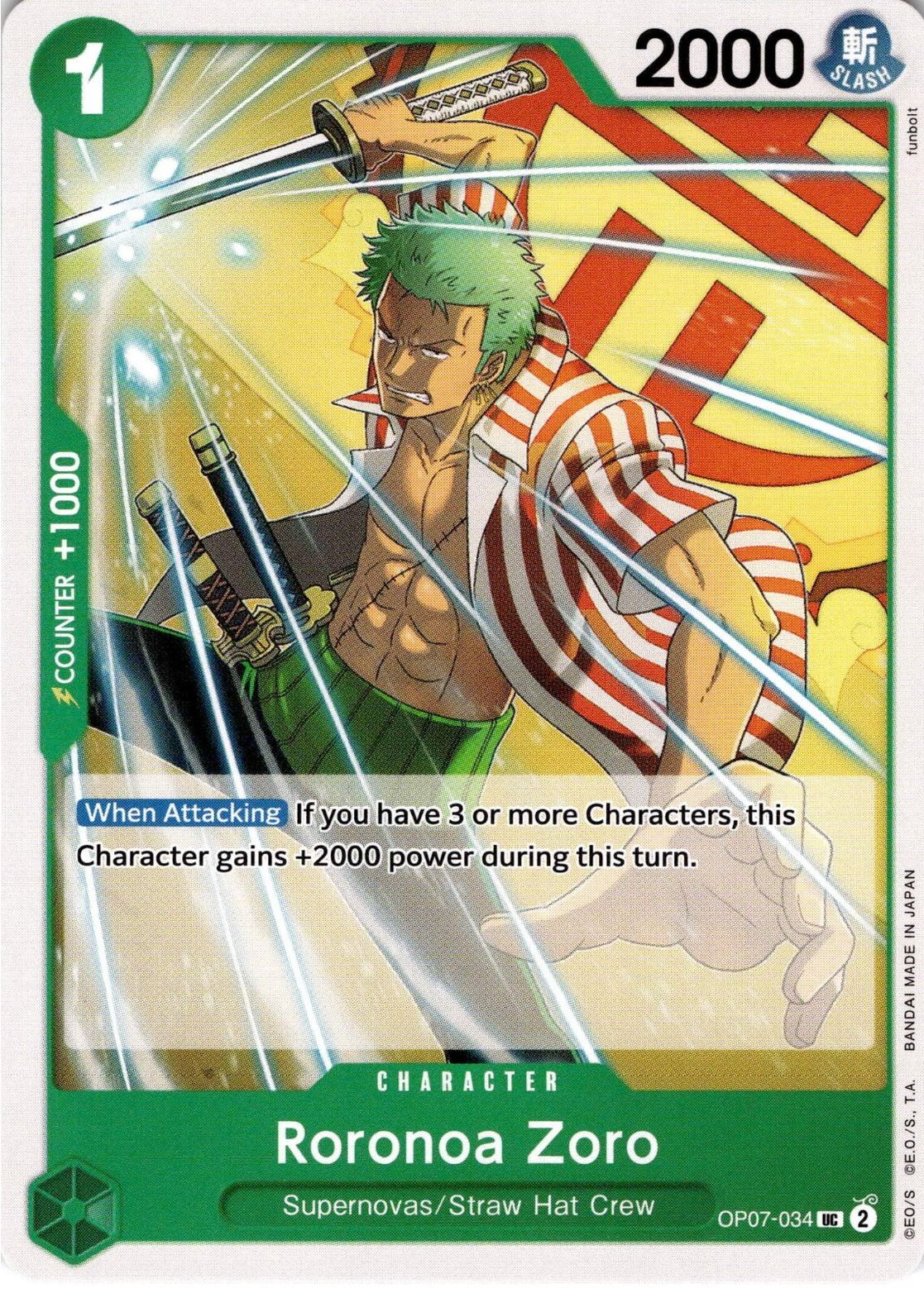 O*7様 2024 ONE PIECE JPN. #003 OP07-SPECI Roronoa Zoro 2024 500 Years in the Future (OP-07) #OP07-034 Base