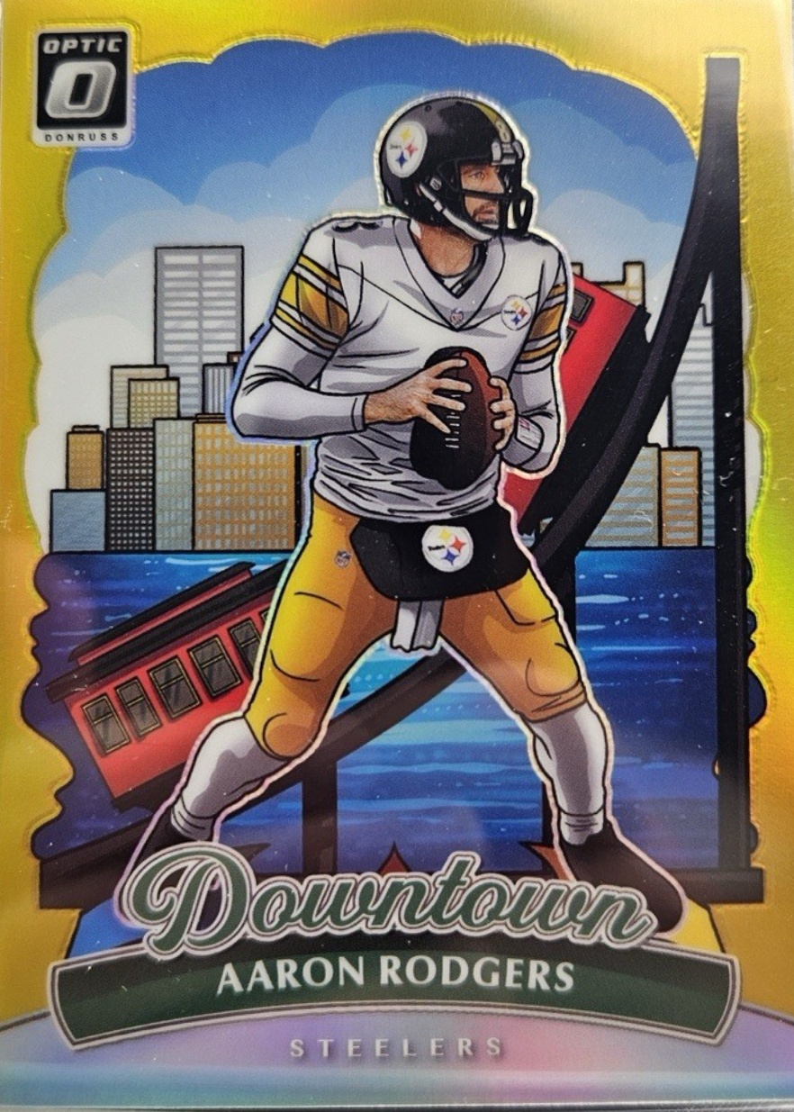 Aaron Rodgers 2025 Optic #25 Downtown - Gold /10 Price Guide