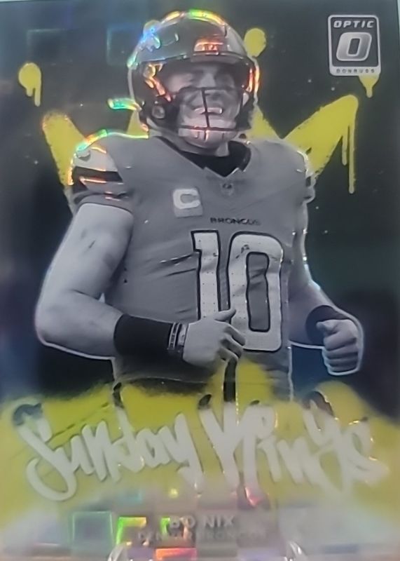 Bo Nix 2025 Optic #20 Sunday Kings - Black Pandora /25 Price Guide