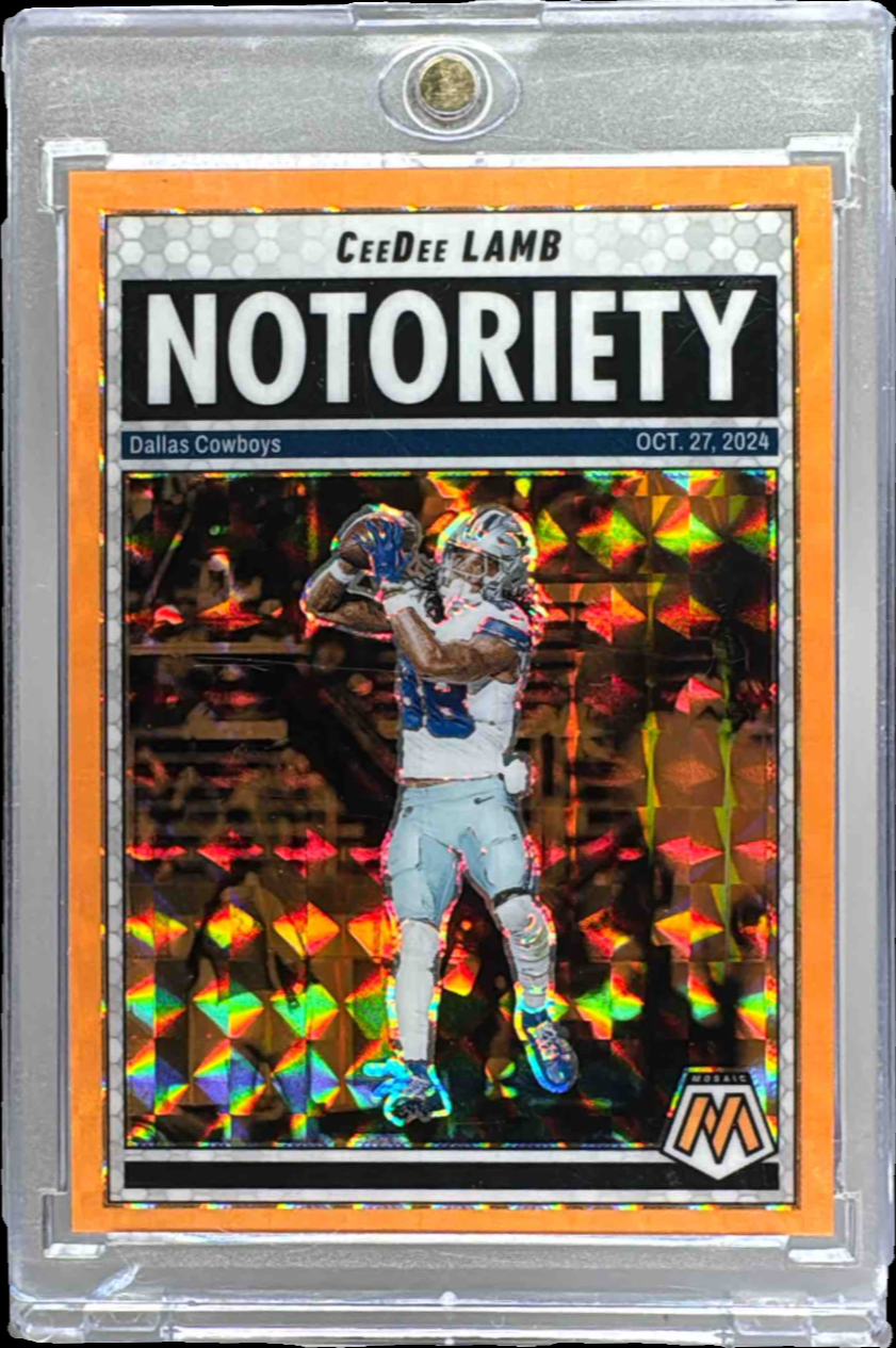 CeeDee Lamb 2025 Mosaic #8 Notoriety - Orange Fluorescent Price