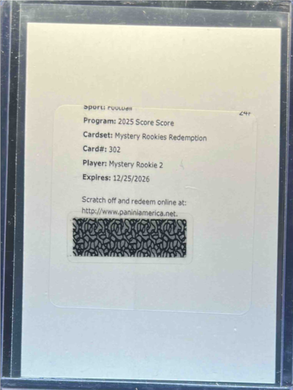 Mystery Rookie 2 2025 Score #302 Mystery Rookies Redemption Price Guide ...