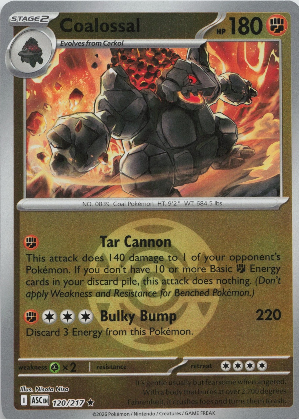 pokemon coalossal gold card (080/163) [Sword & Shield: Battle Styles] Shield Darkness Ablaze Full Art Secret Rare #198 PSA Authenticated 10 Card 198/189 Coalossal Secret Rare Gold