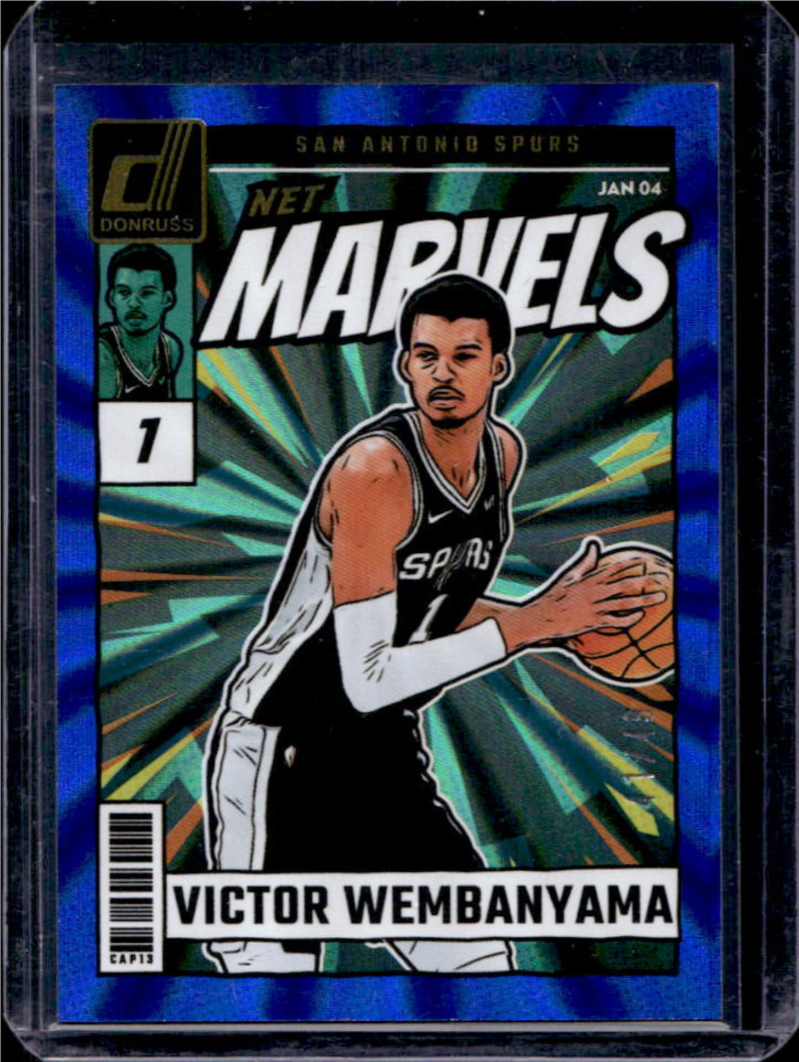 Victor Wembanyama 2024 Donruss #21 Net Marvels - Holo Blue Laser