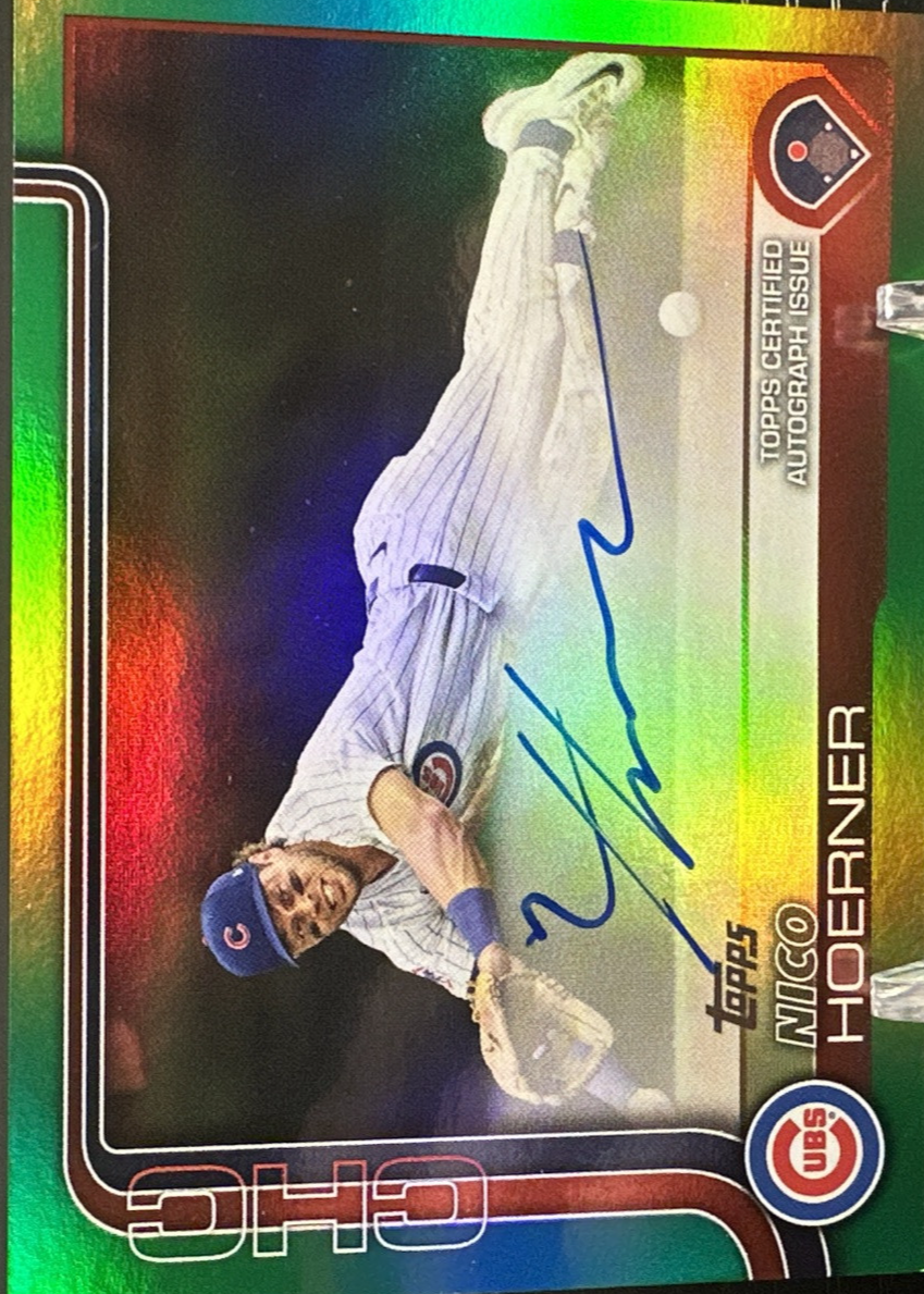 nico clean tobacco card Nico Hoerner 2025 Topps #38 Flagship Real One Autographs - Green Foil /99  Price Guide