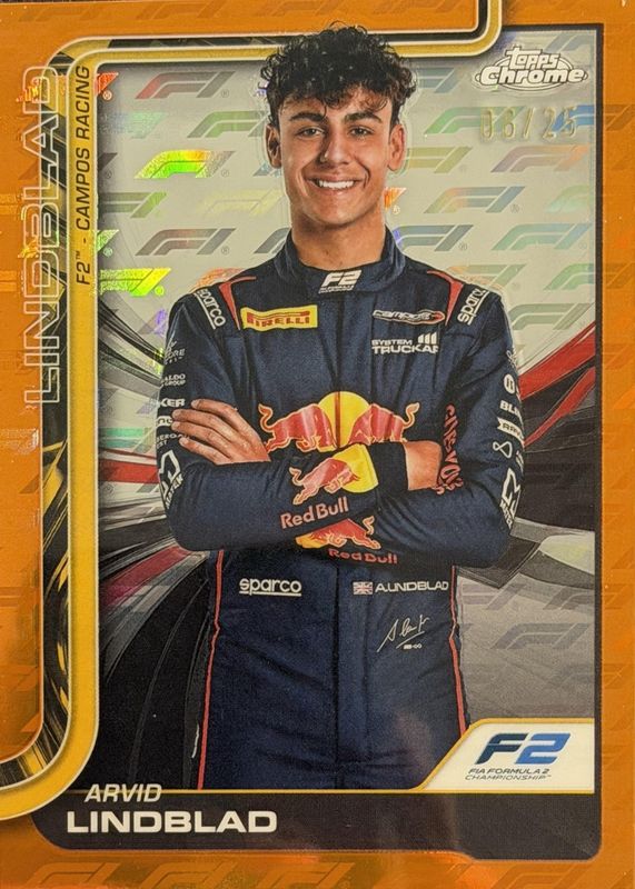 2025 Topps Chrome Formula 1 #23 Orange Checker Flag Refractor /25