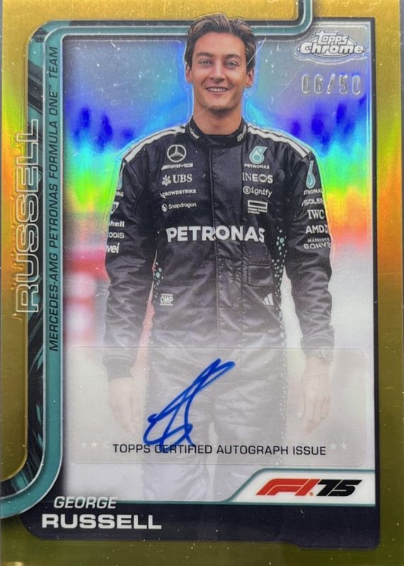 2025 Topps Chrome Formula 1 #CAC-RUS Chrome Autographs - Gold Refractor /50