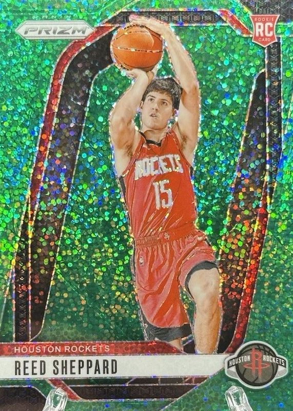 Reed Sheppard 2024 Prizm #268 Green Sparkle /8 Rookie RAW