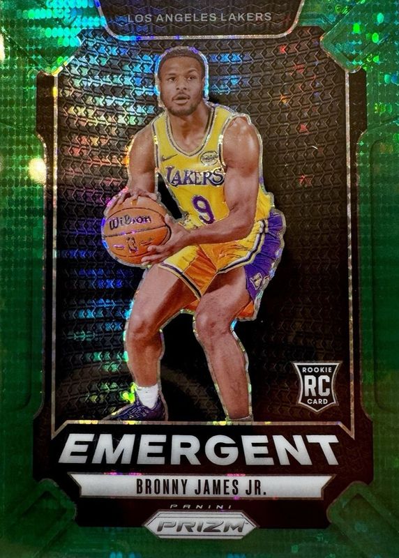 Bronny James Jr. 2024 Prizm #8 Emergent - Green Pulsar /25 Rookie RAW