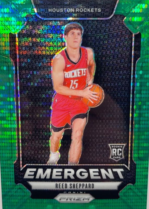 Reed Sheppard 2024 Prizm #26 Emergent - Green Pulsar /25 Rookie RAW
