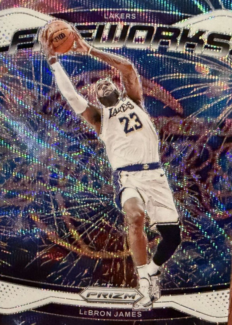 LeBron James 2024 Prizm #19 Fireworks - White Wave /20 Price Guide