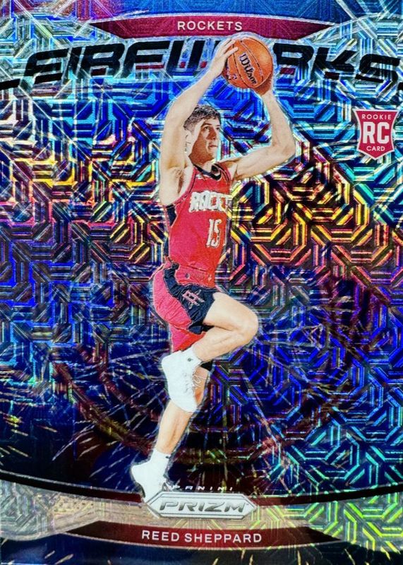 Reed Sheppard 2024 Prizm #15 Fireworks - Mojo /25 Rookie RAW