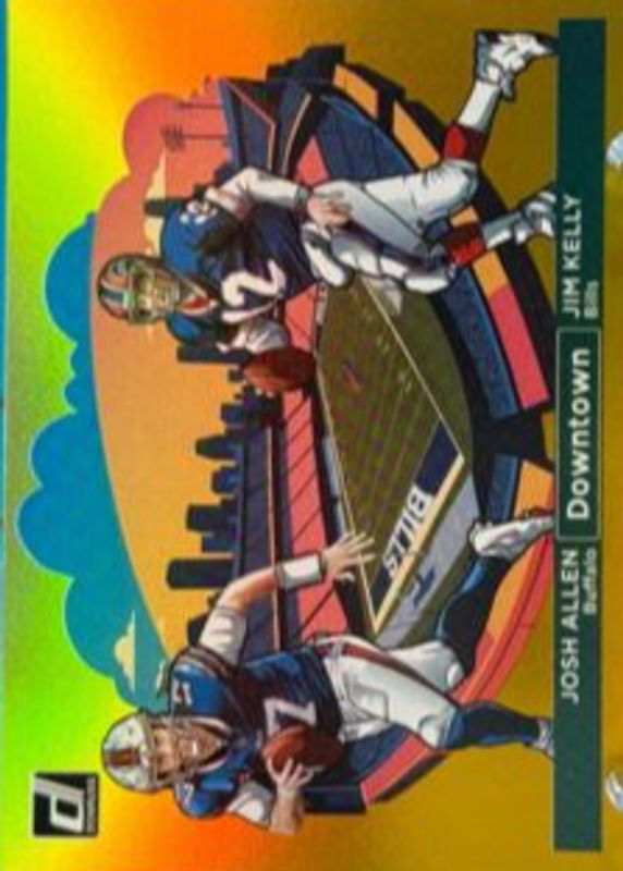 Jim Kelly / Josh Allen 2024 Donruss #15 Downtown Horizontal - Gold /10 RAW
