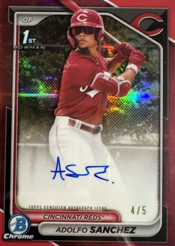 Adolfo Sanchez 2024 Bowman Chrome #CPA-AS Prospect Auto - Red Refractor /5 (1st) RAW
