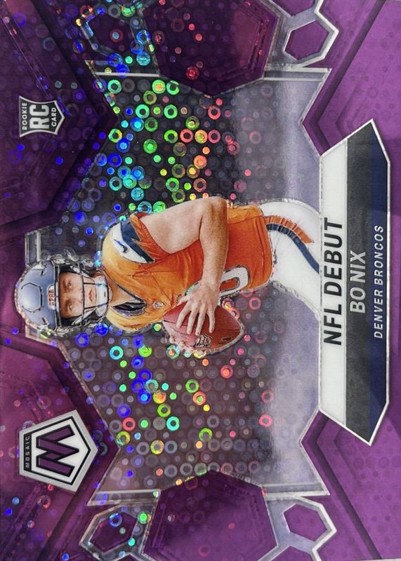 Bo Nix 2024 Mosaic #271 NFL Debut - No Huddle Purple /50 Rookie RAW