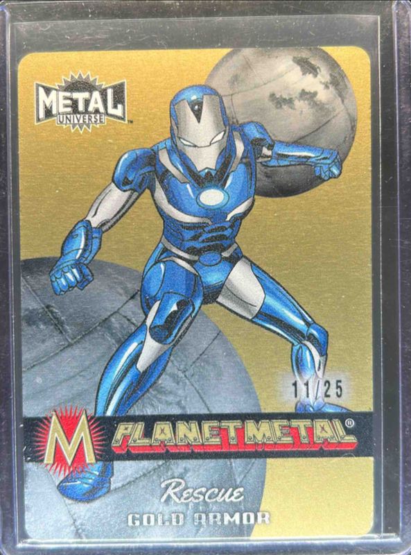 2024 Skybox Metal Universe Avengers #PM-13 Planet Metal Iron Armor Gold /25