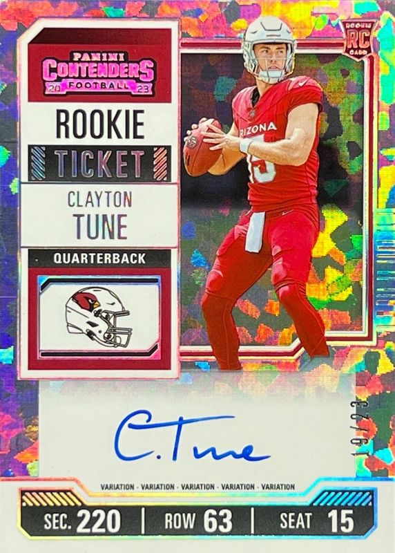 Clayton Tune 2023 Contenders #106 Rookie Ticket Auto Variation - Cracked Ice Ticket /23 RAW