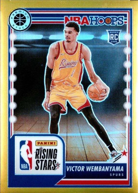 Victor Wembanyama 2023 Hoops Premium Stock #282 Rising Stars - Gold /10 Rookie RAW