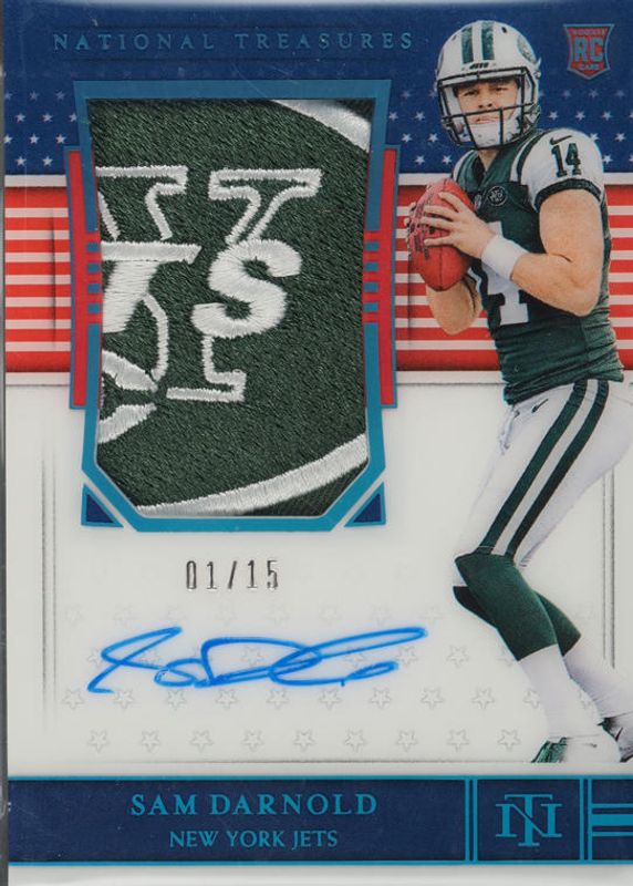 Sam Darnold 2018 National Treasures #162 Rookie Patch Auto - Stars & Stripes /15 RAW