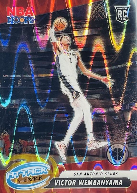 Victor Wembanyama 2023 Hoops Premium Stock #3 Attack the Rack - Red Seismic /199 Rookie RAW