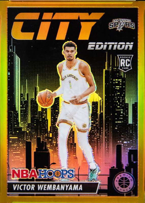 Victor Wembanyama 2023 Hoops Premium Stock #25 City Edition - Gold /10 Rookie RAW