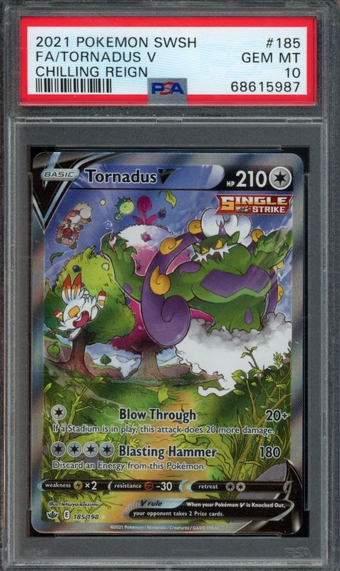 2021 Pokemon Sword & Shield Chilling Reign Full Art/Tornadus V #185 PSA 10