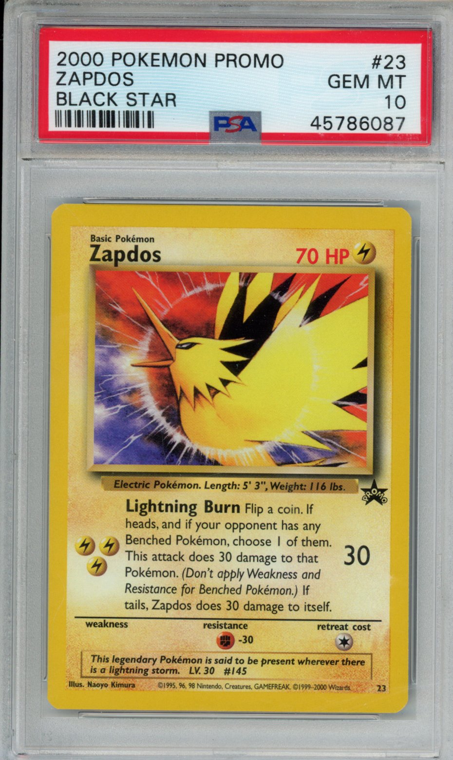 2000 POKEMON PROMO BLACK STAR ZAPDOS BLACK STAR-AOKI ERROR #23 PSA GEM MT 10