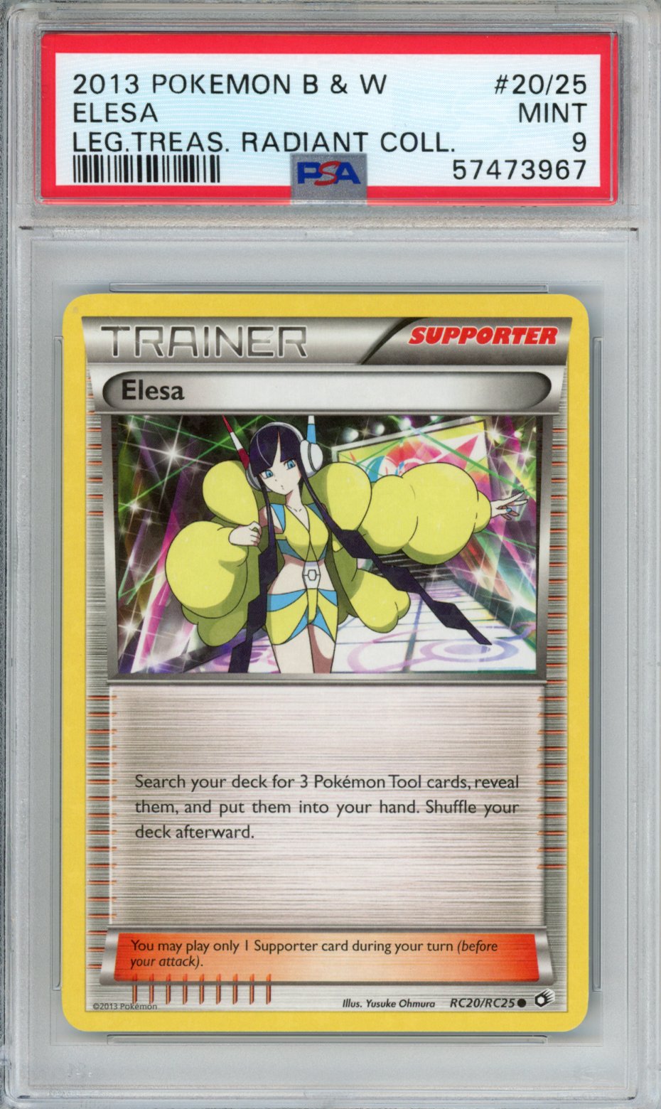 2013 POKEMON BLACK & WHITE LEGENDARY TREASURES RADIANT COLLECTION ELESA LEG.TREAS. RADIANT COLL. #RC20 PSA MINT 9