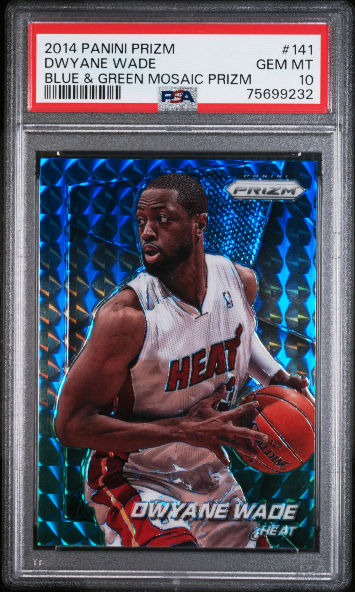 DWYANE WADE | 2014 PANINI PRIZM 141 | BLUE & GREEN MOSAIC PRIZM | PSA GEM MT 10